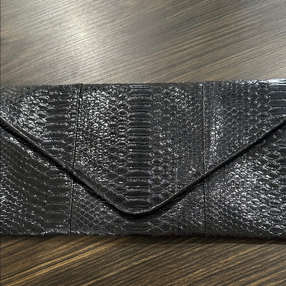 Urban Expressions Shiny Black Snakeskin Clutch